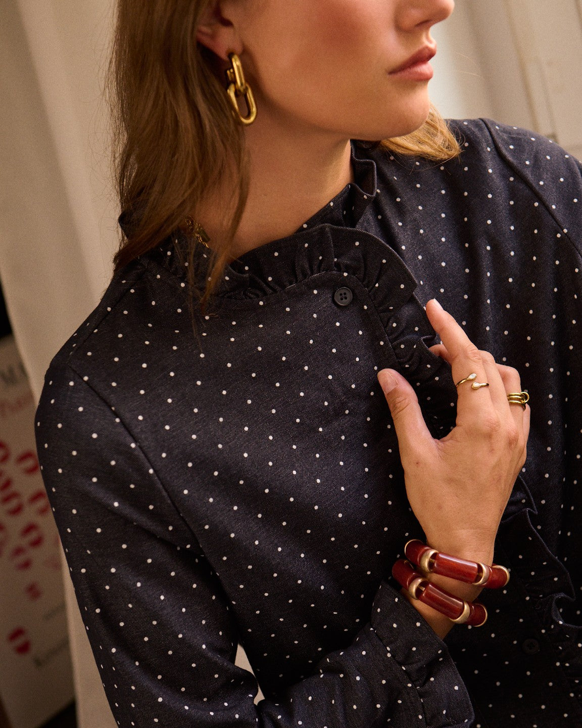 Navy Polka Dot Frill Shacket