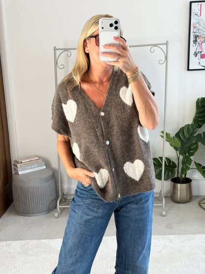 Chocolate/Cream Oversized Heart Cardigan