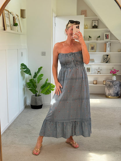 Navy Gingham Cotton Dress