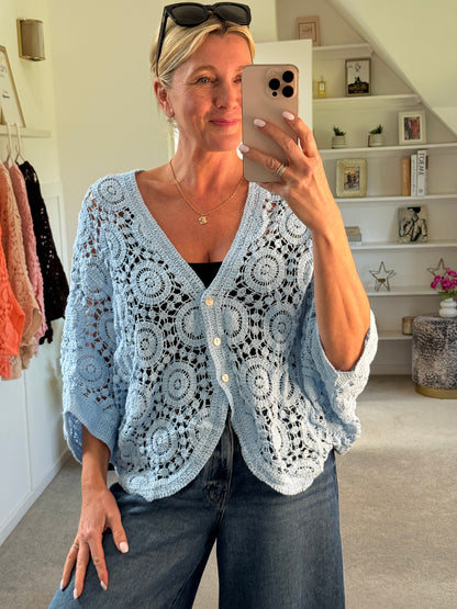 Baby Blue Circle Design Crochet Cardigan