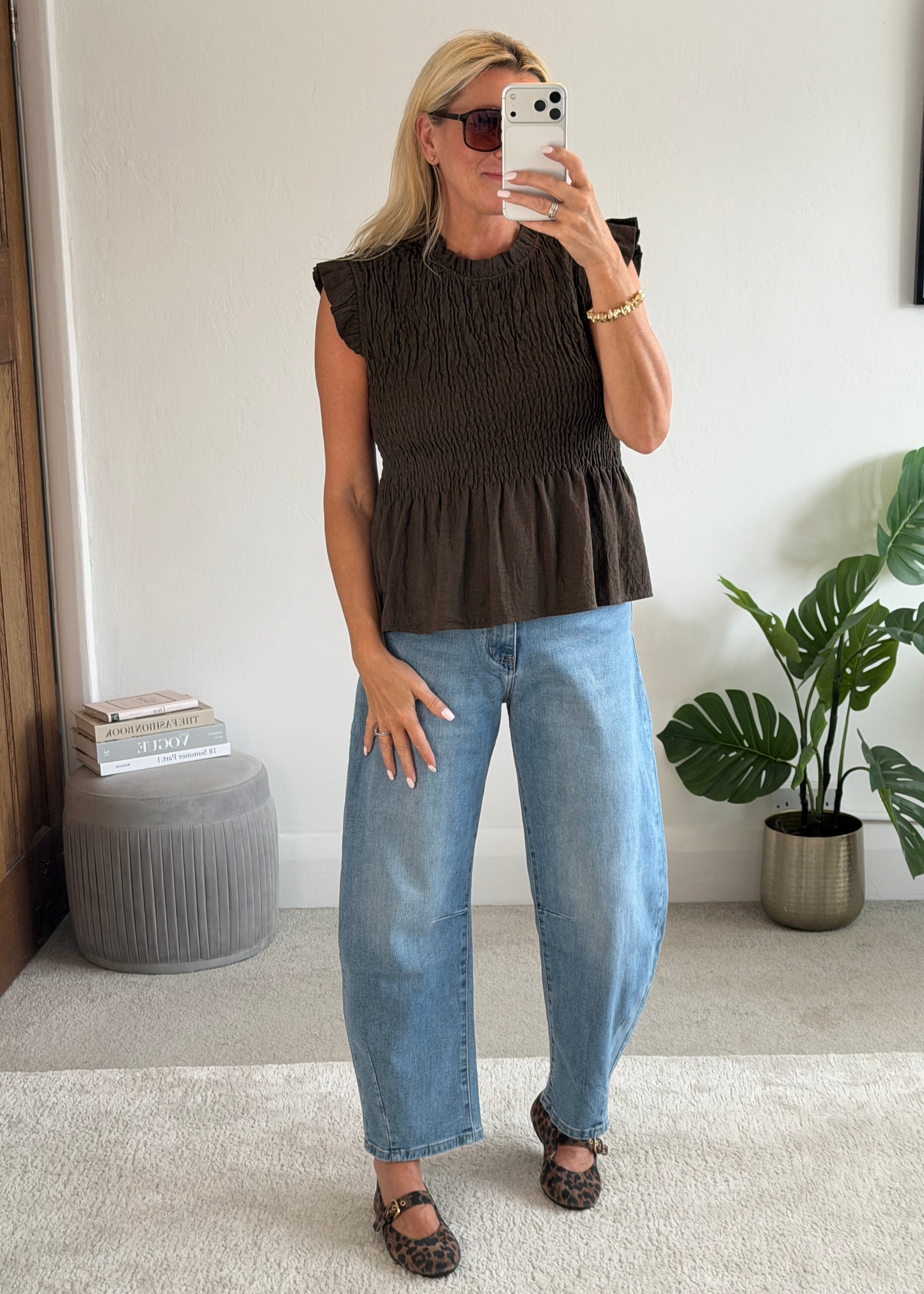 Chocolate Smocked Peplum Top