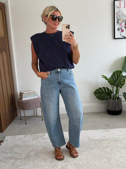 Navy Structured Shoulder T-Shirt