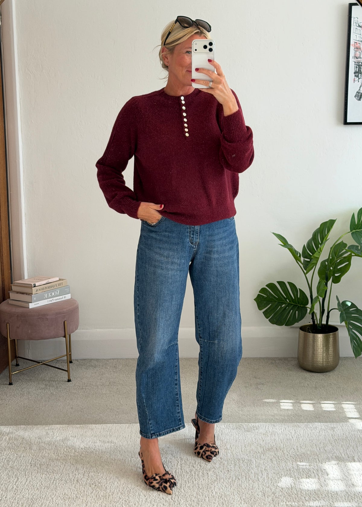 Burgundy Alpaca Mix Button Jumper