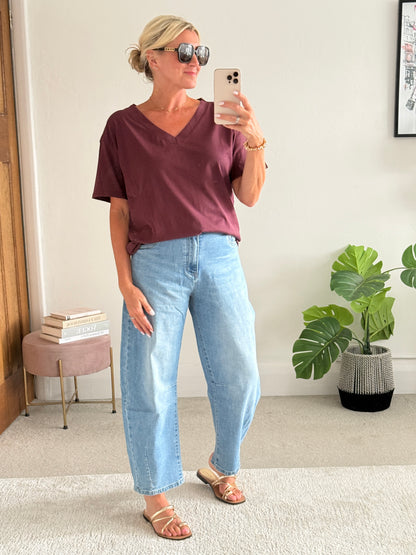 Plum Relaxed V-Neck T-Shirt