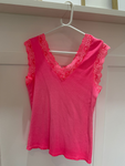 Neon Pink Lace V Neck Vest Top