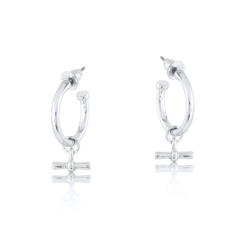 Silver Octavia T Bar Tiny Hoop Earrings