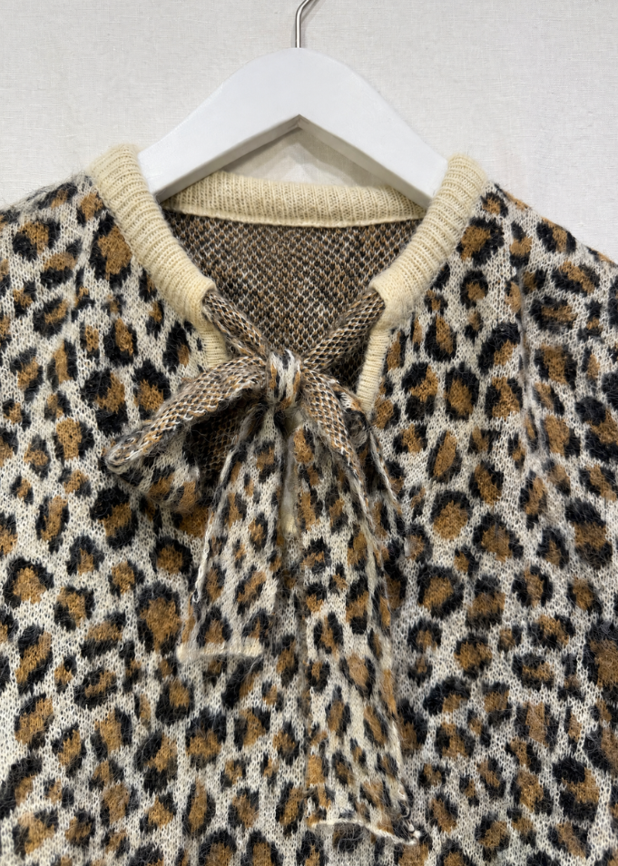 Leopard Print Bow Tie Jumper