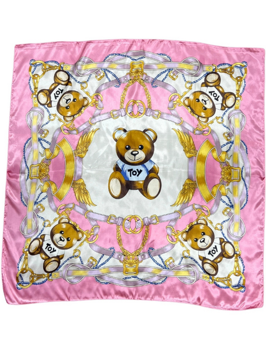 Pink Bear Pattern Silk Touch Square Scarf