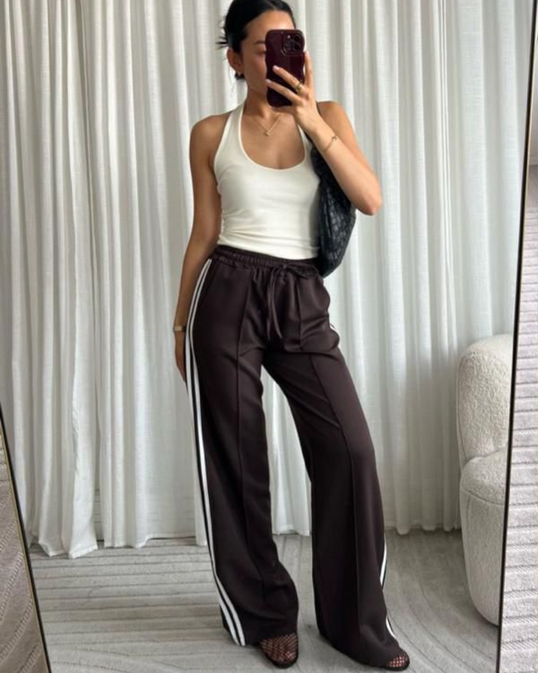 Grey Twill Double Stripe Wide Leg Trousers