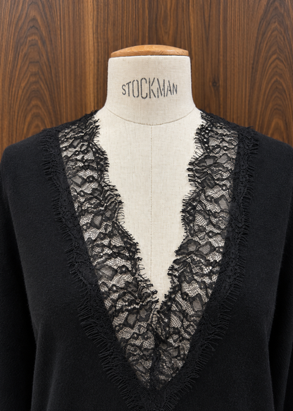 Black Reversible Lace V-Neck Jumper