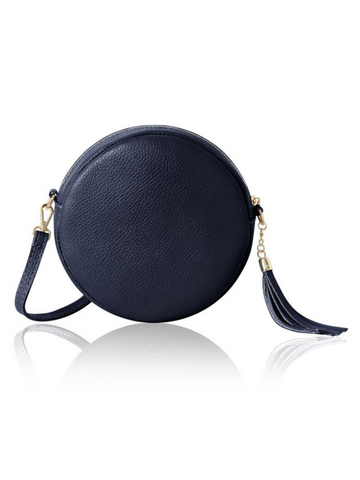 Navy Leather Circle Crossbody Bag
