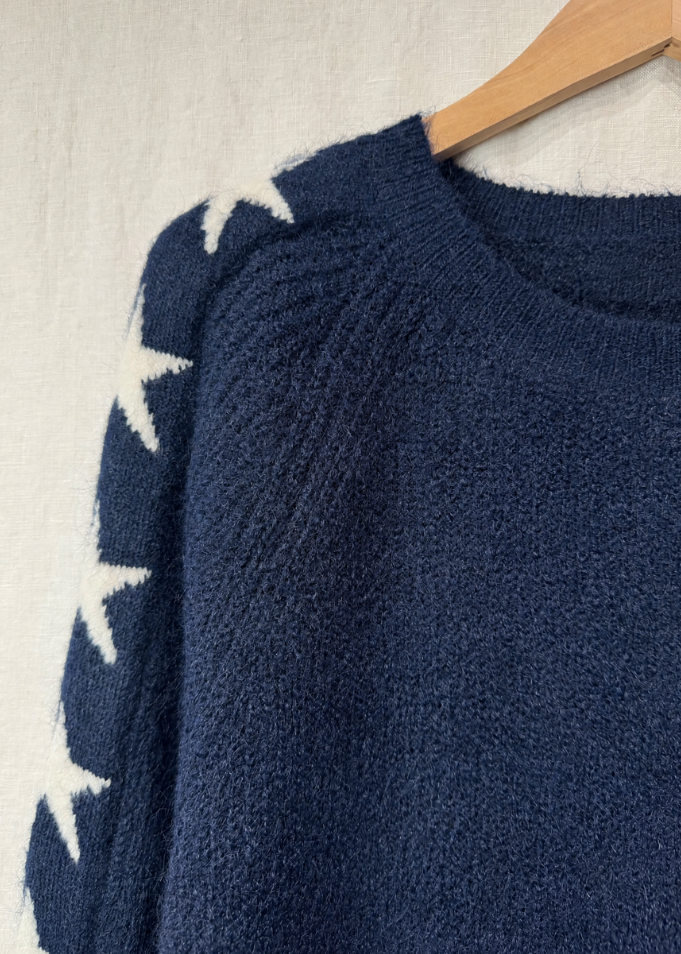Navy/Cream Star Sleeve Jumper
