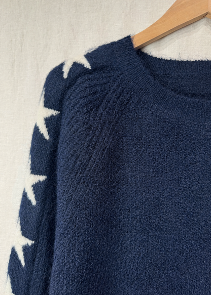 Navy/Cream Star Sleeve Jumper
