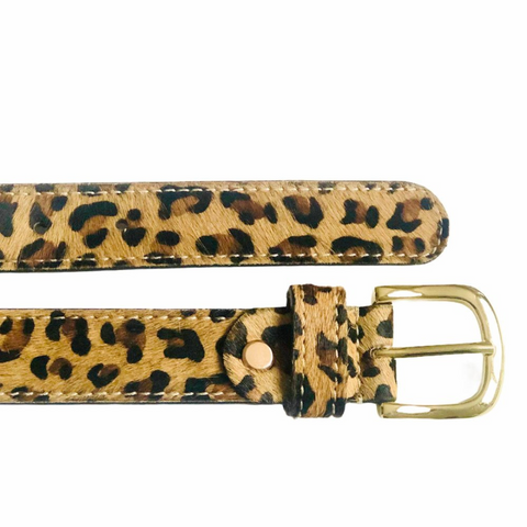 Leopard Print Pony Skin Leather Belt