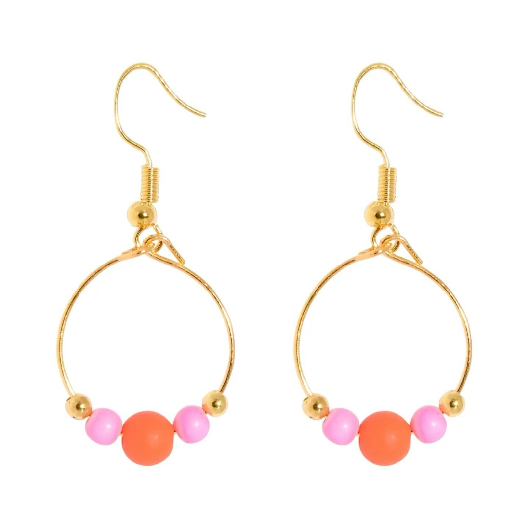 Pink/Lime Bead Hoopla Earrings