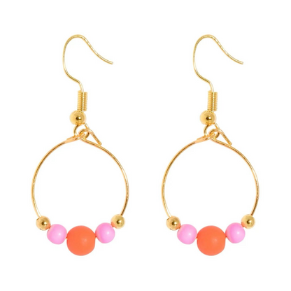 Pink/Lime Bead Hoopla Earrings