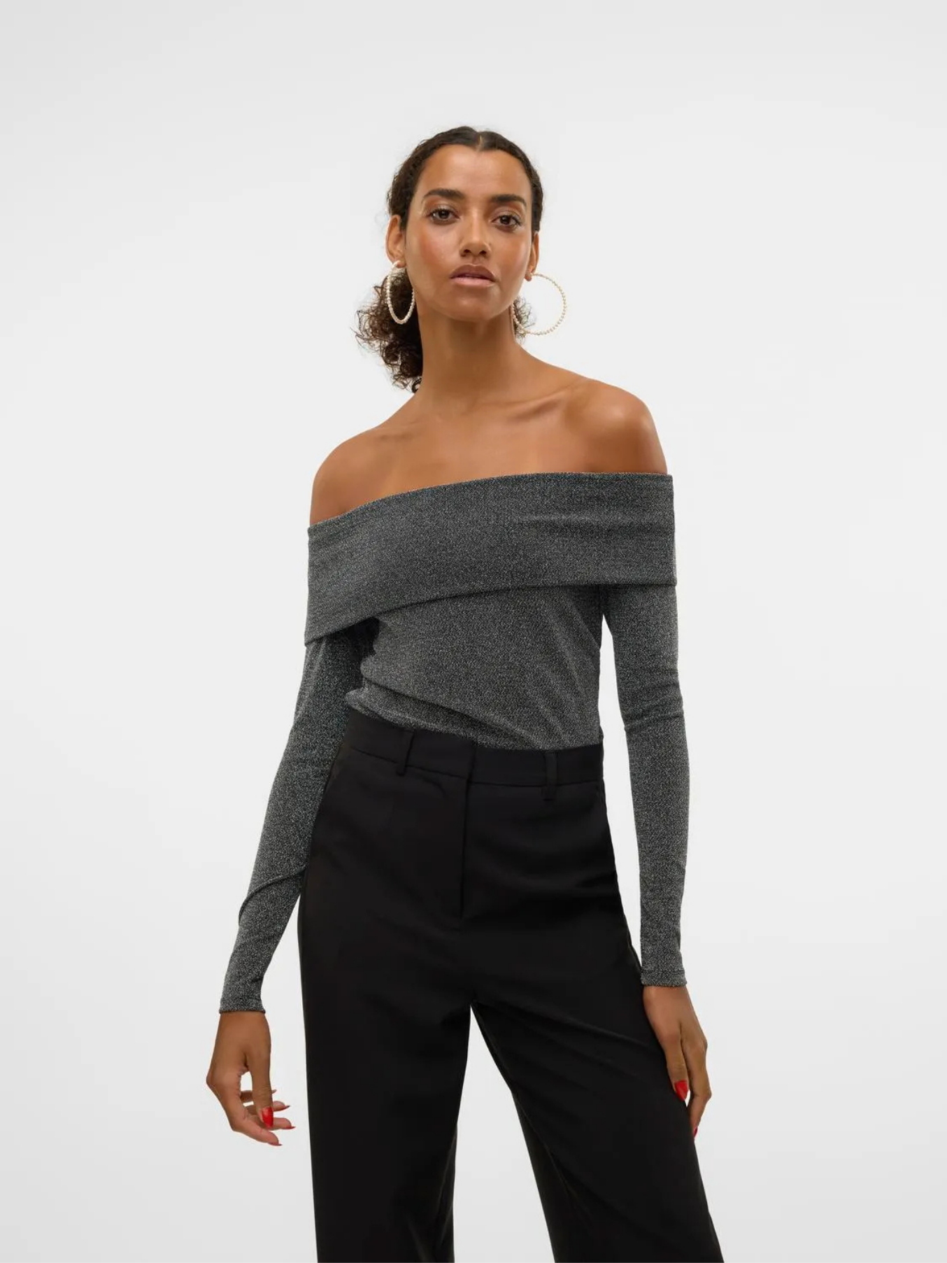 Dynasty Black/Silver Glitter Bardot Top