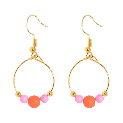 Pink/Orange Bead Hoopla Earrings