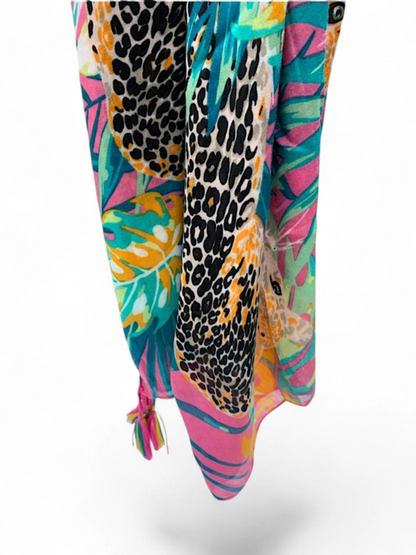 Black Panther Print Tassel Square Scarf