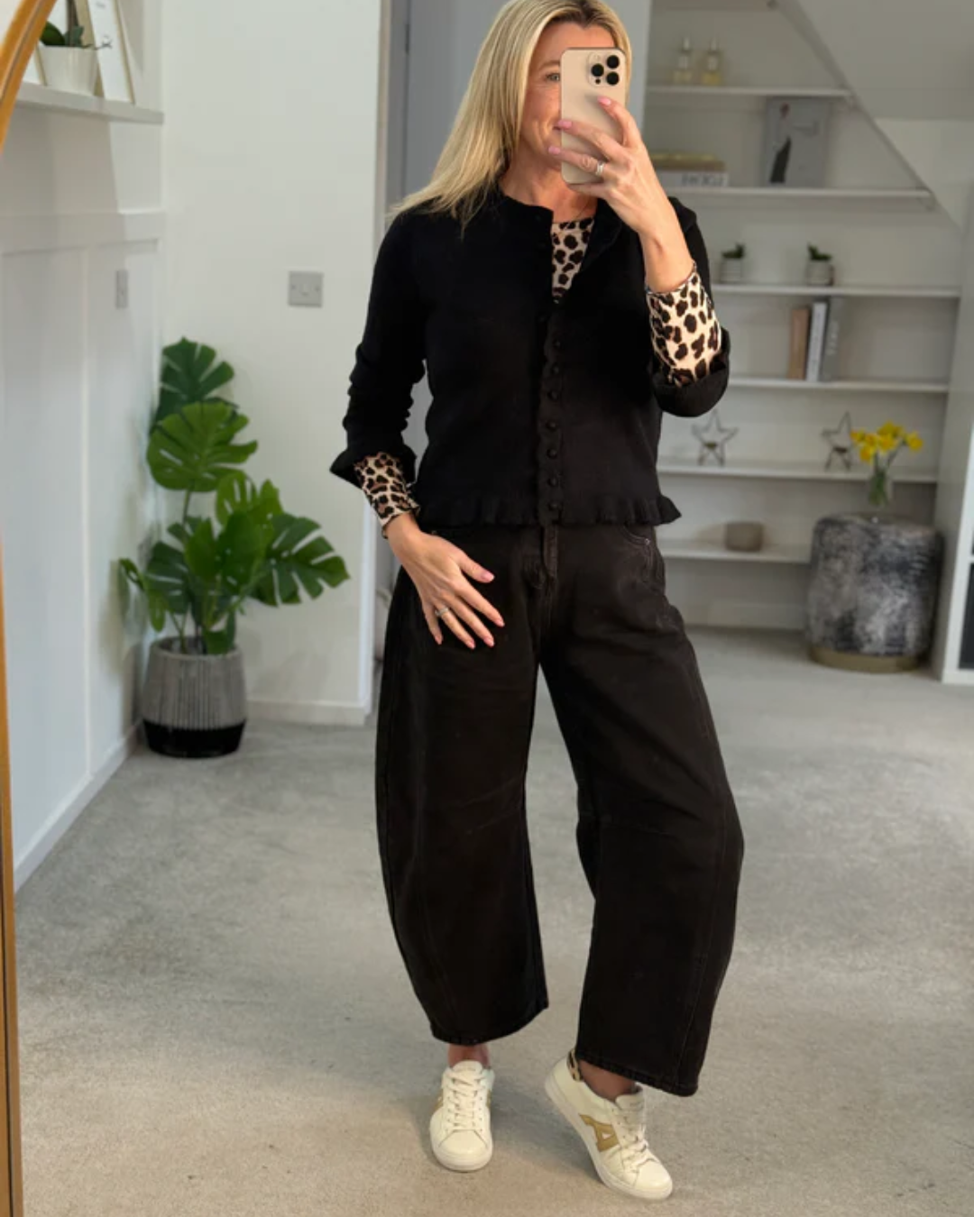 Grey Ruffled Buttoned Cardigan