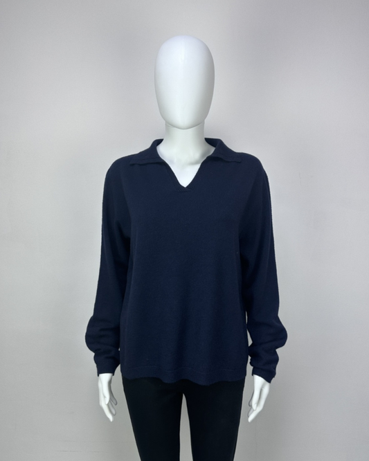 Navy V Neck Polo Knit