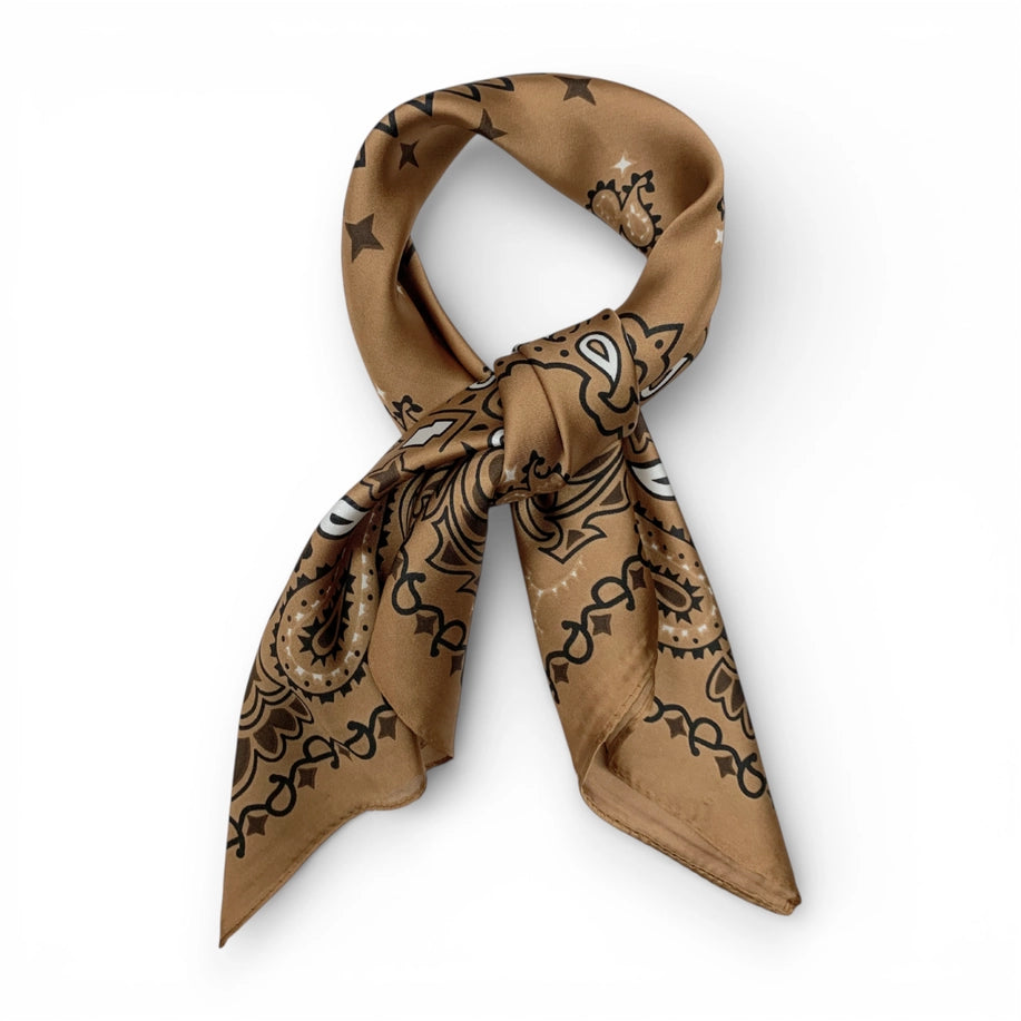 Tan Paisley Bandana Square Silk Touch Scarf 70cm