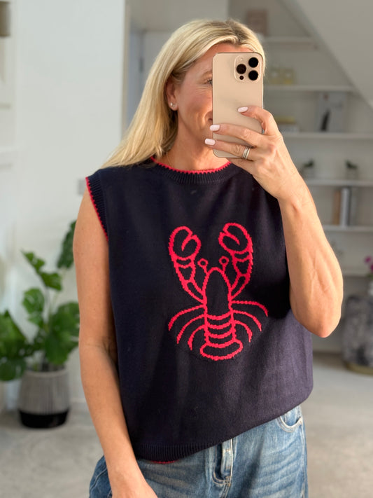 Navy/Red Lobster Motif Tank Top
