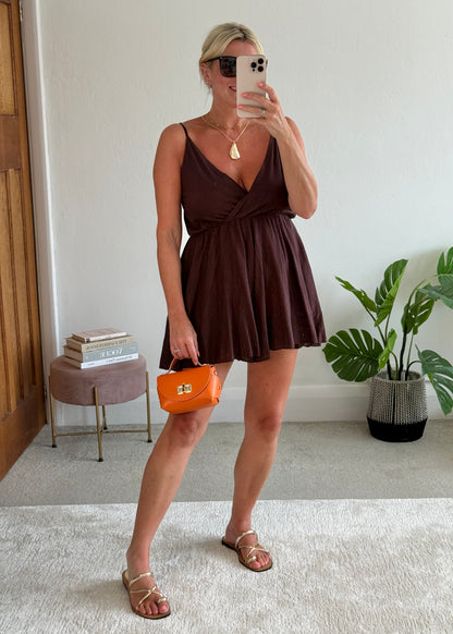Chocolate V-Neck Playsuit