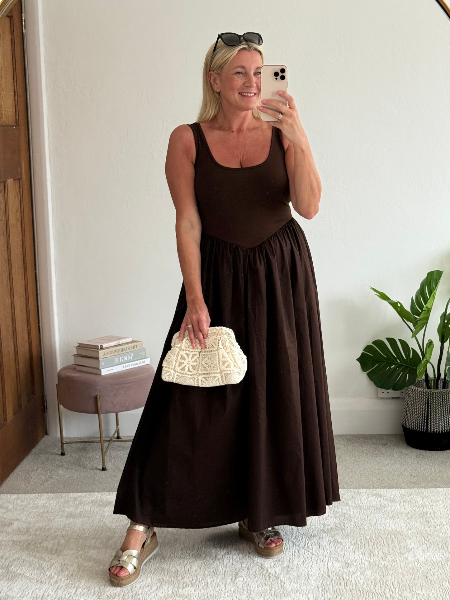 Chocolate V Waist Pocket Maxi Dress