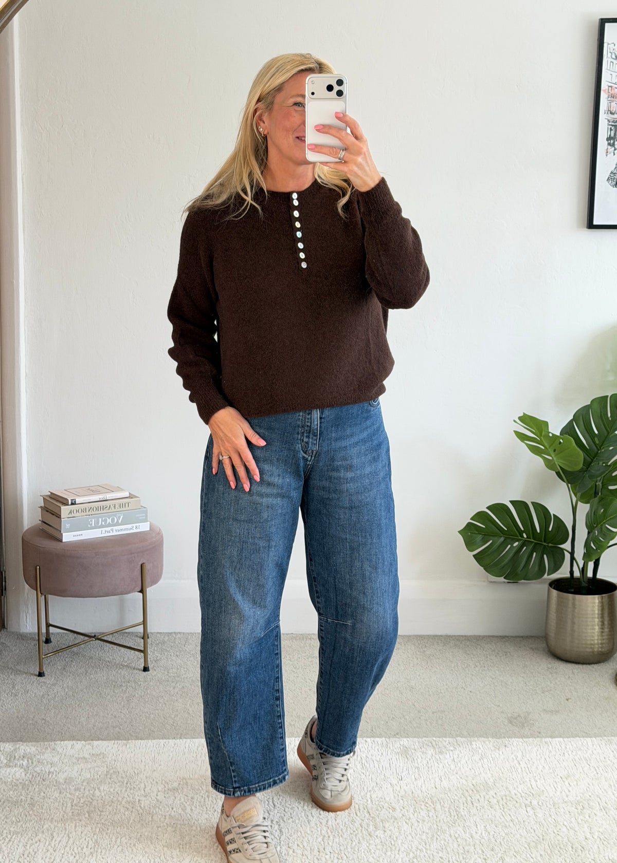 Chocolate Alpaca Mix Button Jumper
