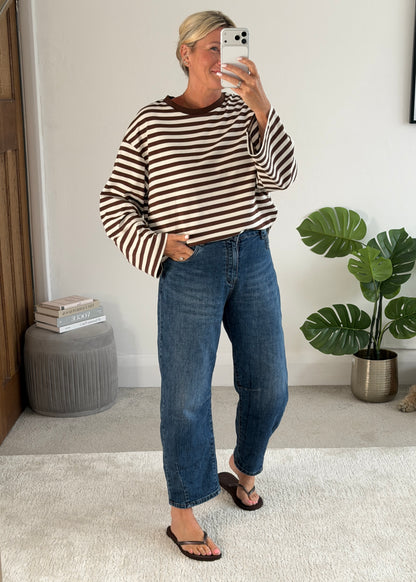 Chocolate/Cream Stripe Relaxed T Shirt
