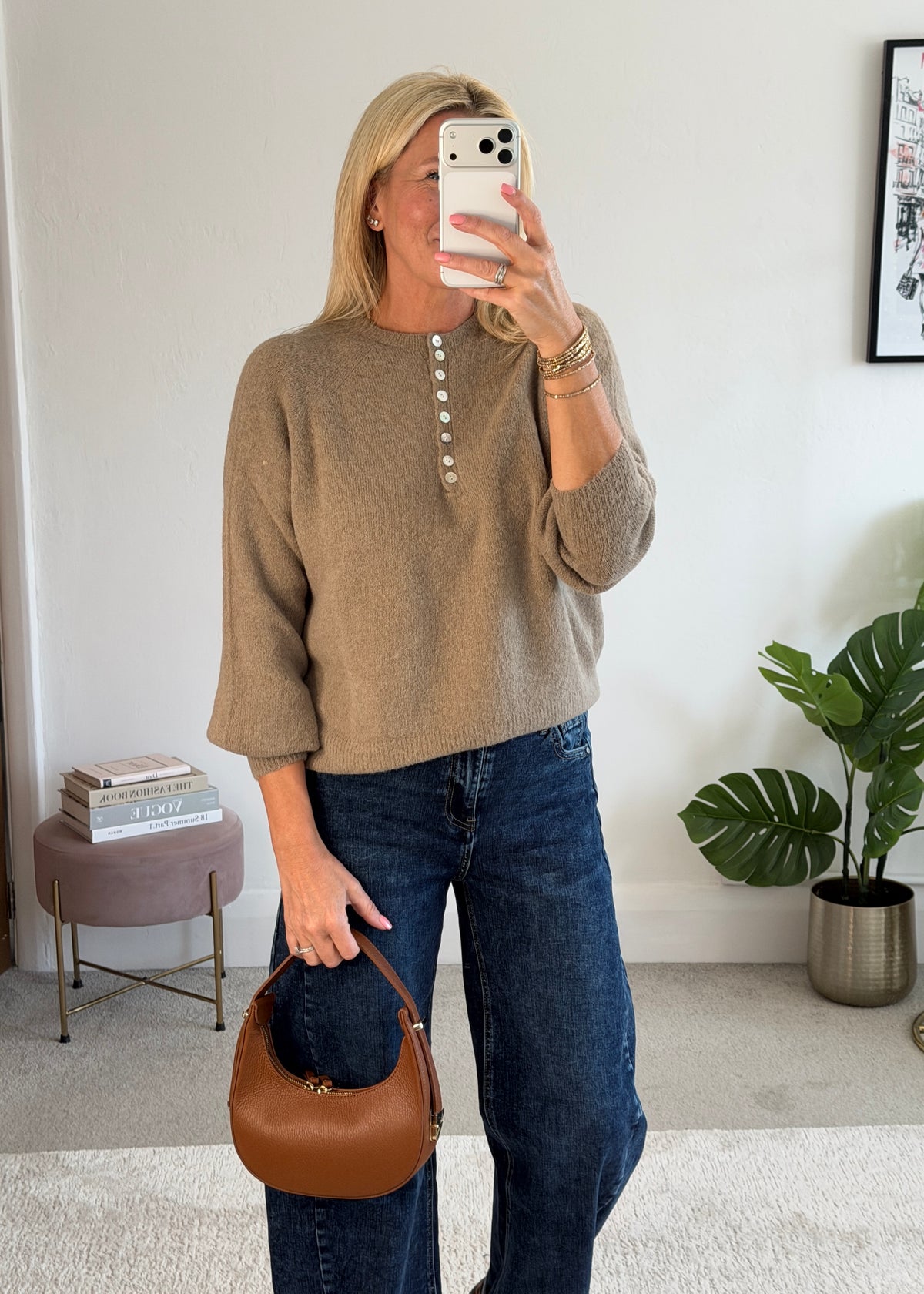 Mocha Alpaca Mix Button Jumper