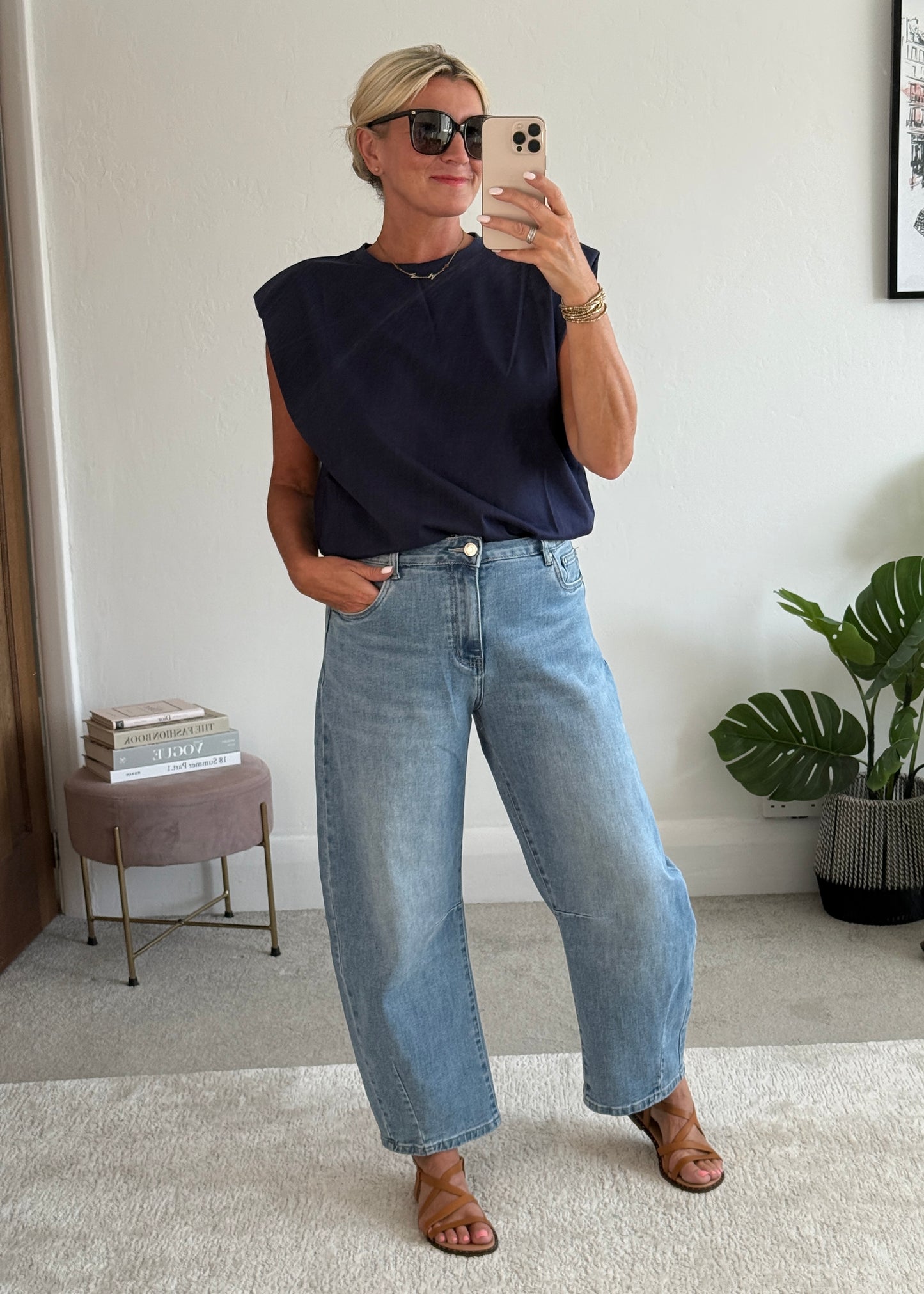 Navy Structured Shoulder T-Shirt