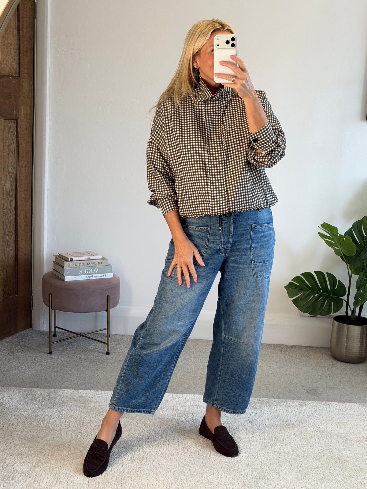 Chocolate Check Funnel Neck Jacket