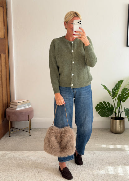 Khaki Alpaca Mix Button Cardigan