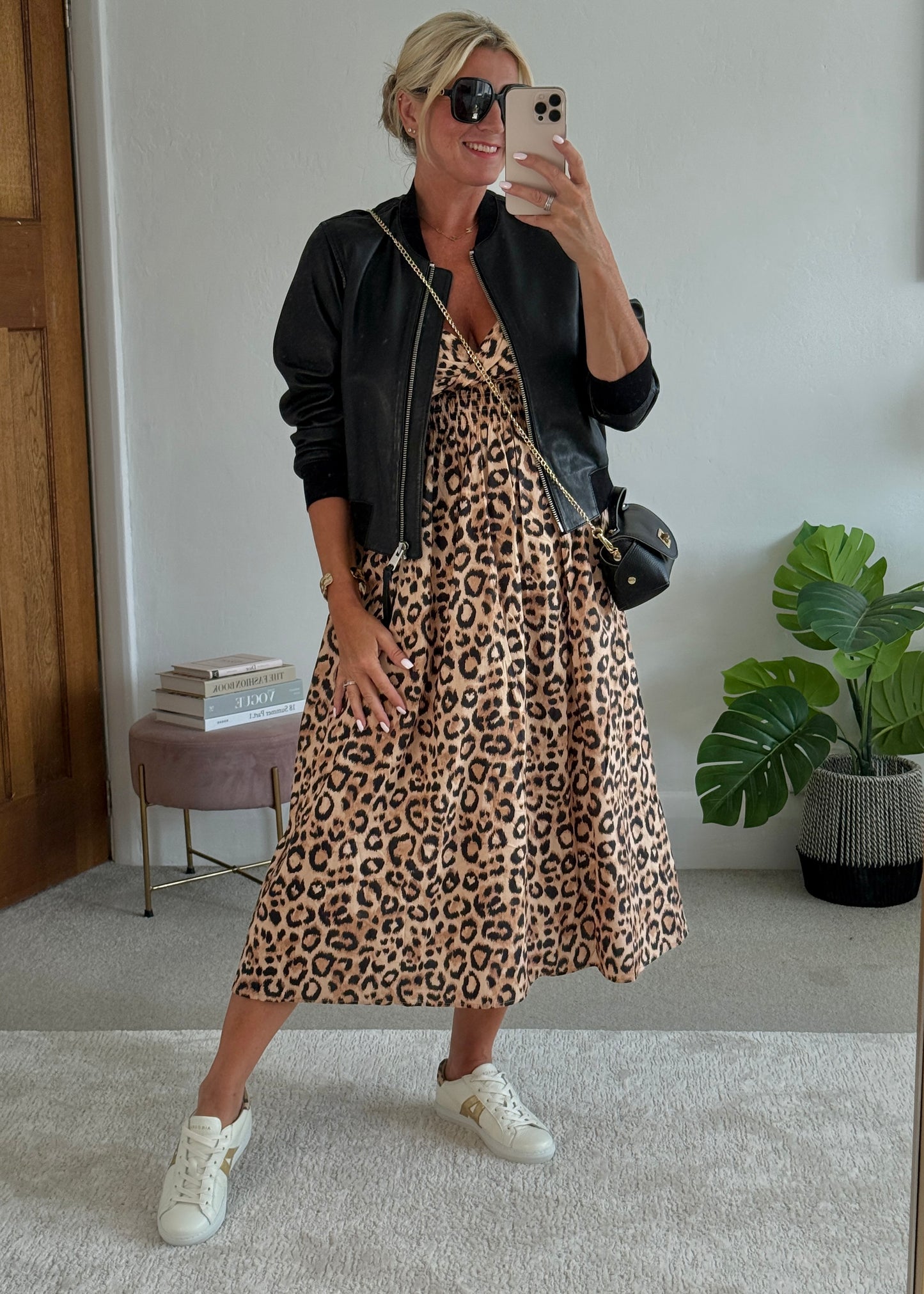 Leopard Tassel Tie Shoulder Midi Dress