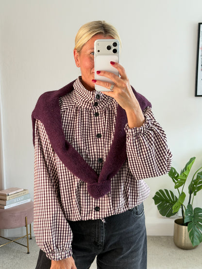 Plum Check Funnel Neck Jacket