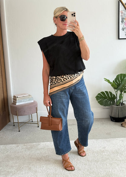 Black Structured Shoulder T-Shirt