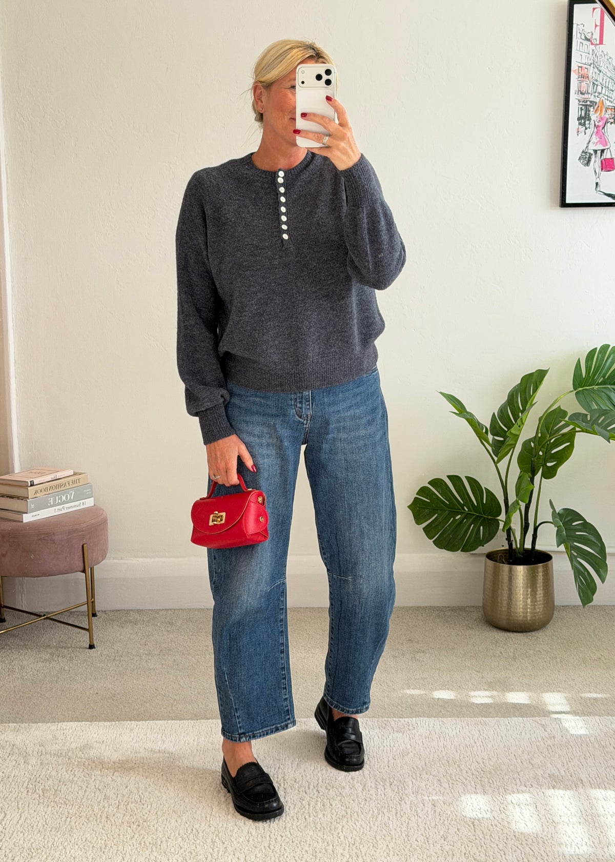 Grey Alpaca Mix Button Jumper