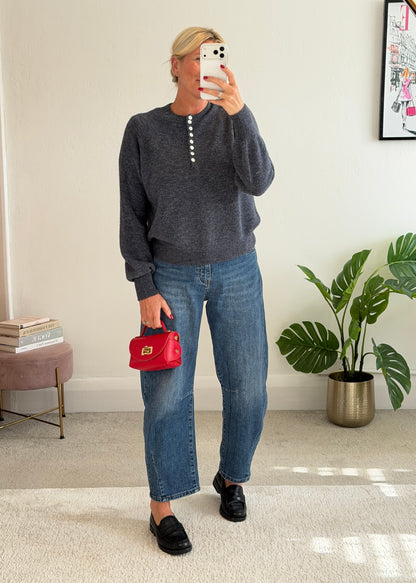 Grey Alpaca Mix Button Jumper