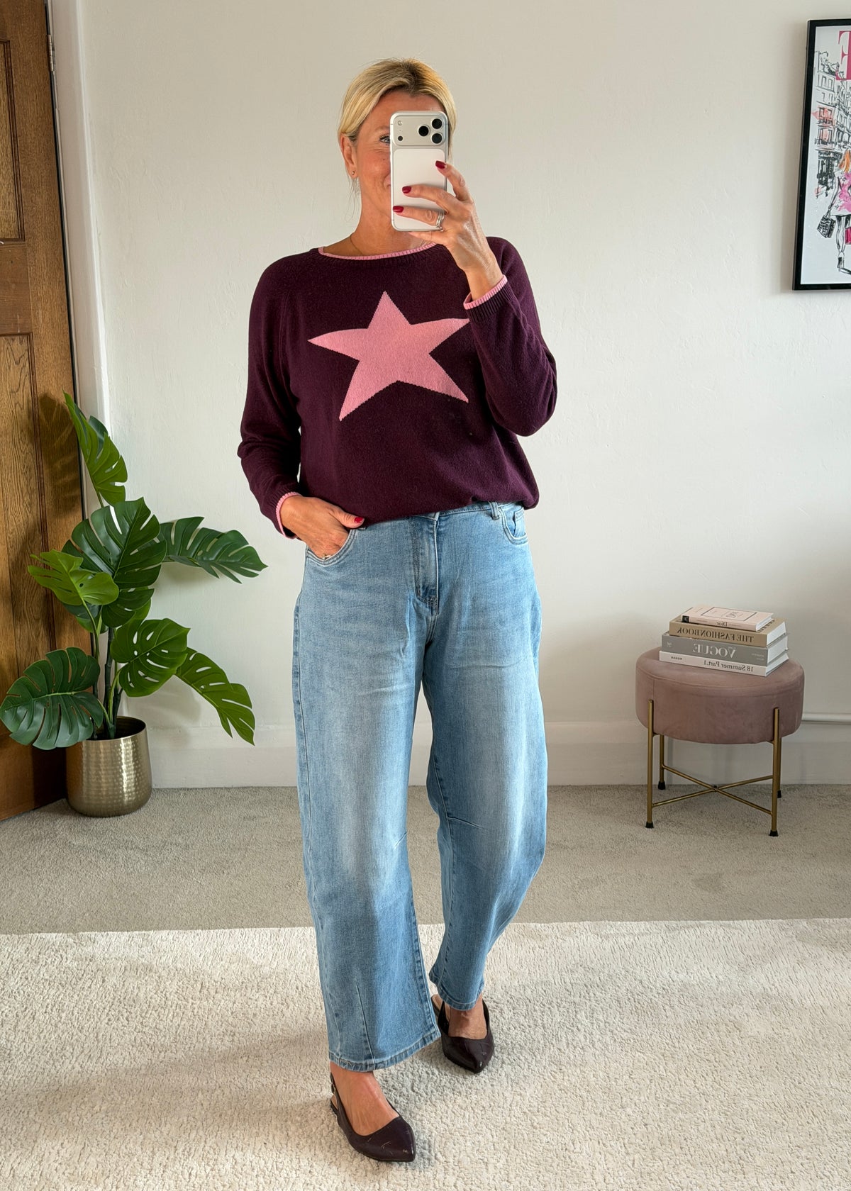 Plum/Pink Cashmere Mix Star Jumper