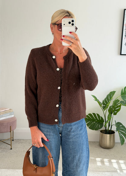 Chocolate Alpaca Mix Button Cardigan