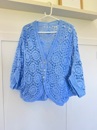 Baby Blue Circle Design Crochet Cardigan