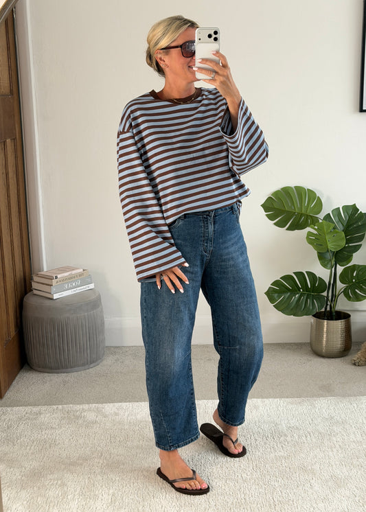 Chocolate/Blue Stripe Relaxed T Shirt
