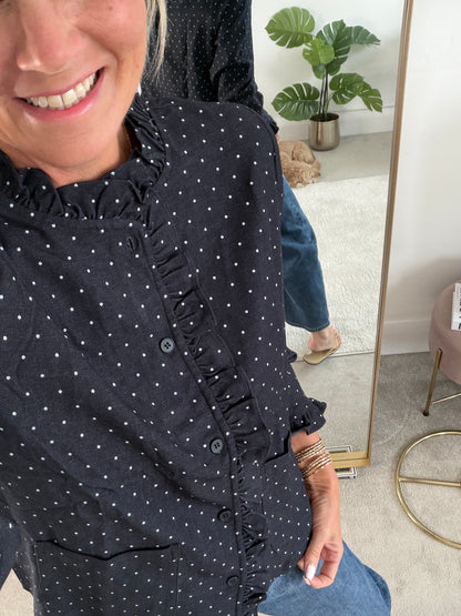 Navy Polka Dot Frill Shacket