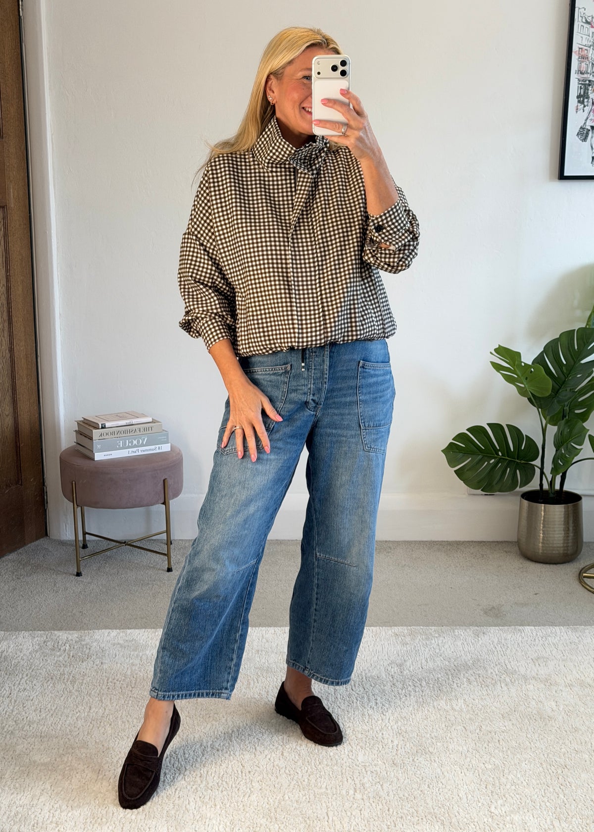 Chocolate Check Funnel Neck Jacket