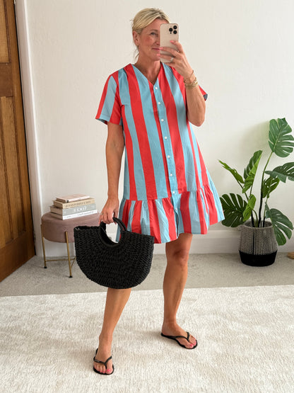 Red/Turquoise Blue Stripe Dress