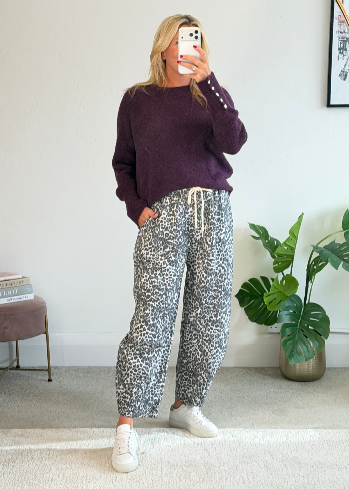 Grey Leopard Barrel Joggers