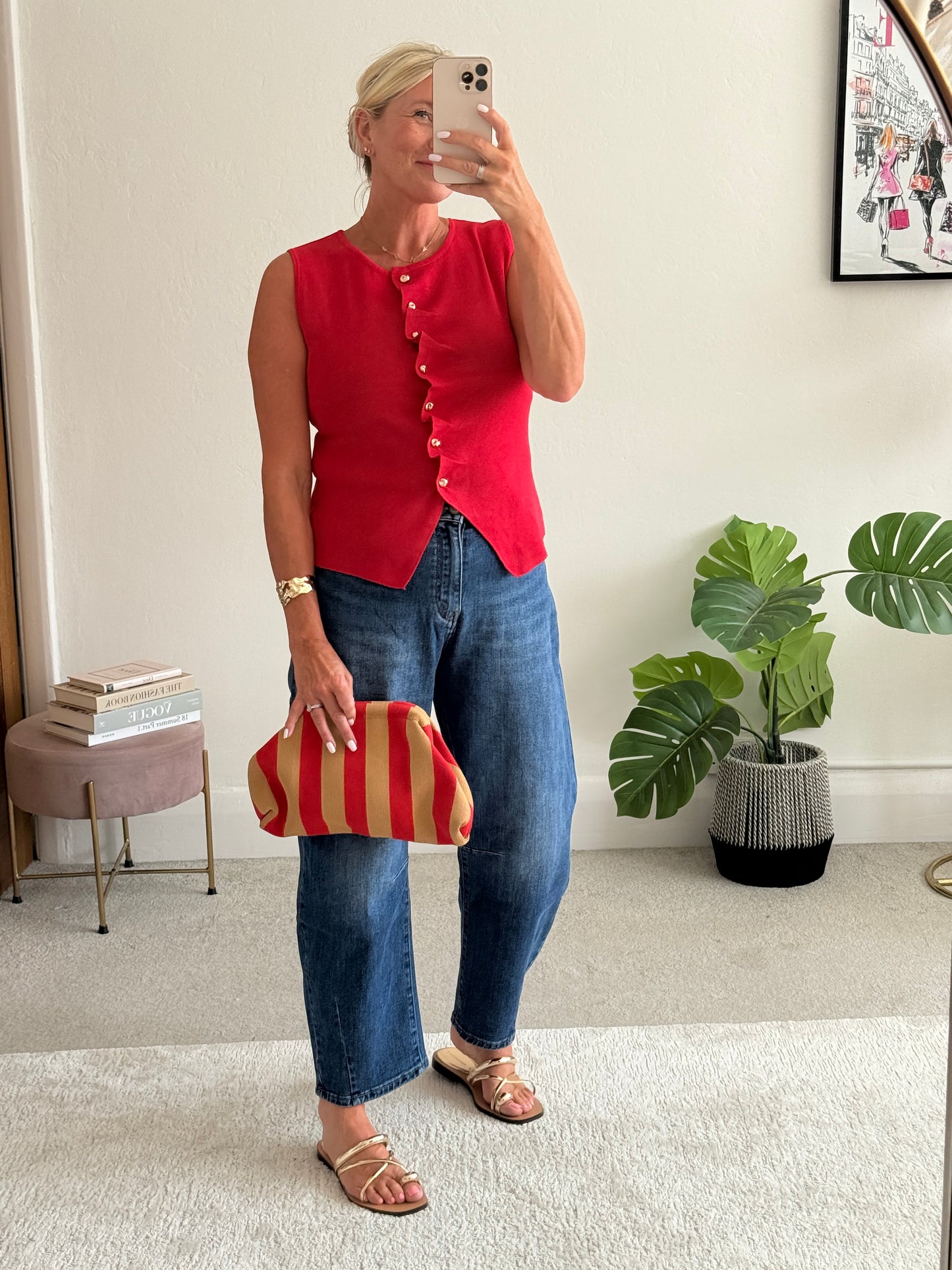 Red Tailored Knit Waistcoat