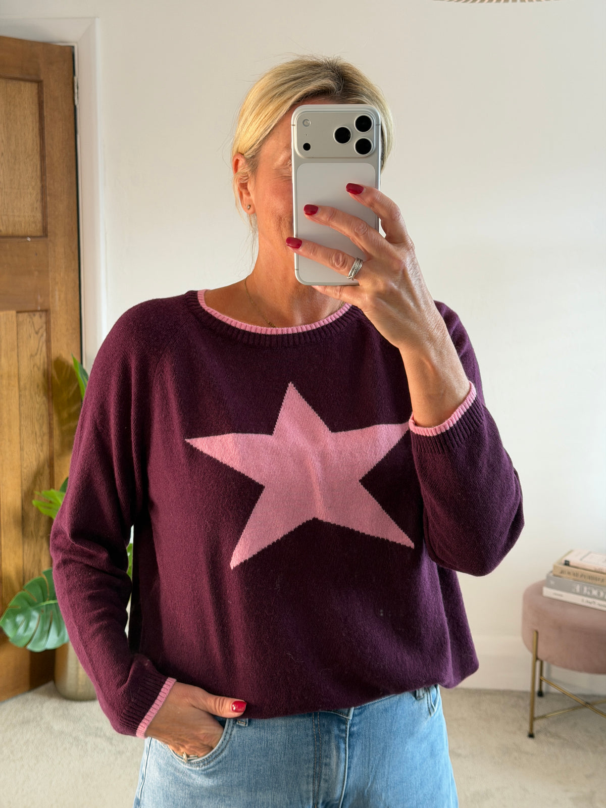 Plum/Pink Cashmere Mix Star Jumper